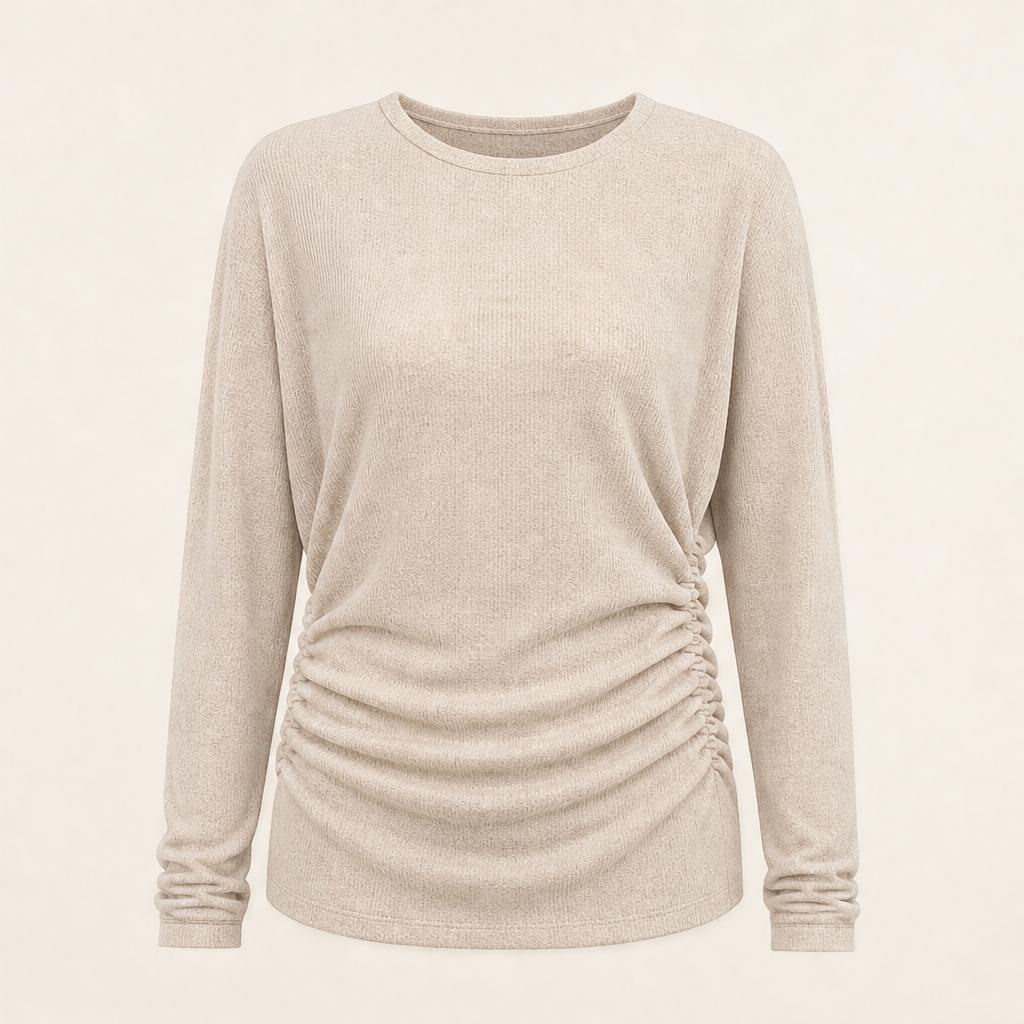 Varonne – Maglione Girocollo con Vita Arricciata Beige