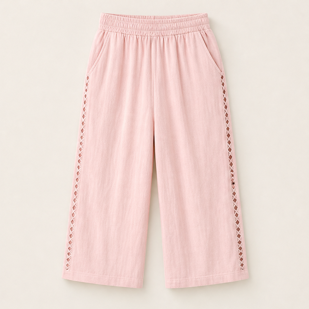 Lacerina – Pantaloni Capri Vita Alta con Pizzo Pink