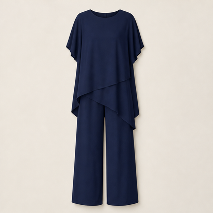 Varelora – Completo Top Asimmetrico e Pantaloni Larghi Navy