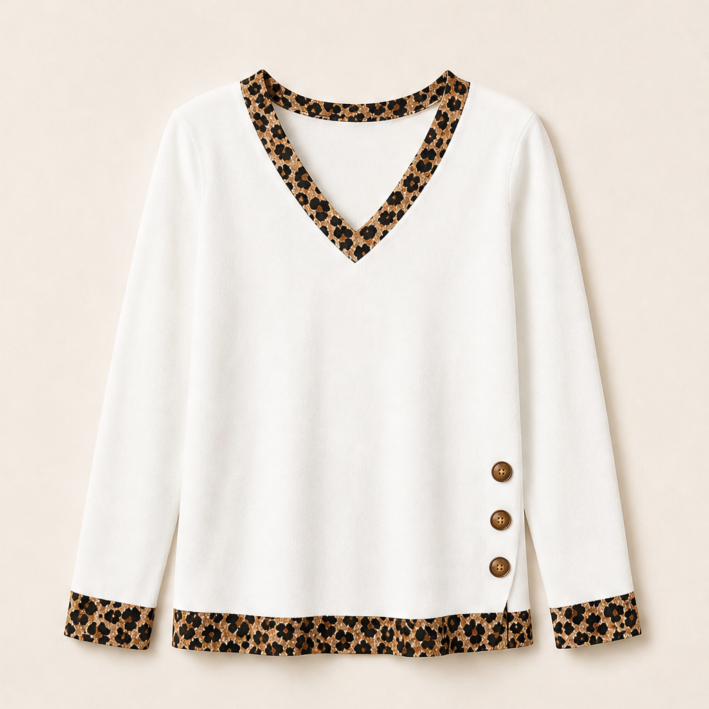 Velmora – Top in Maglia con Bordi Leopardati White