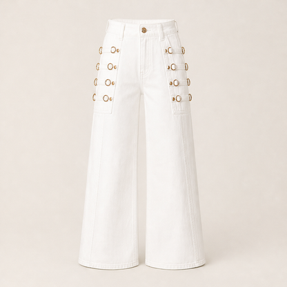 Vaquelia – Jeans a Vita Alta Gamba Larga con Fibbia White