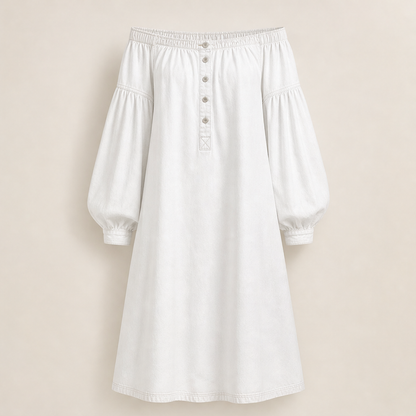 Verana – Abito Denim Spalle Scoperte Maniche a Palloncino White