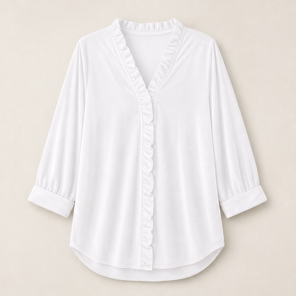 Velluna – Camicia in Velluto con Collo Arricciato White