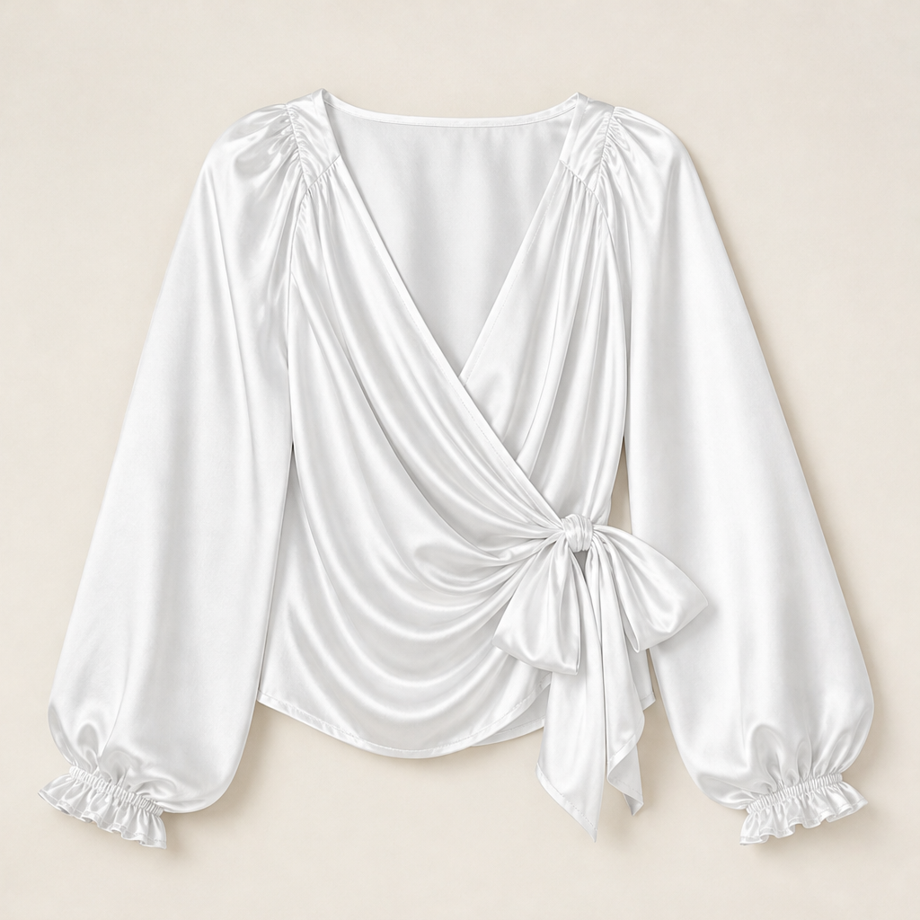 Voluetta – Blusa Incrociata in Raso con Fiocco White
