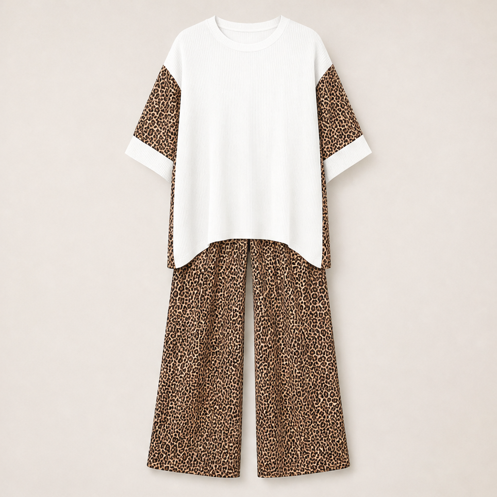 Velmara – Completo Tunica Oversize e Pantaloni Leopardati White