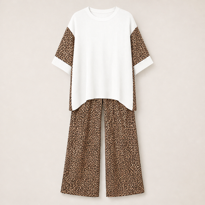 Velmara – Completo Tunica Oversize e Pantaloni Leopardati White