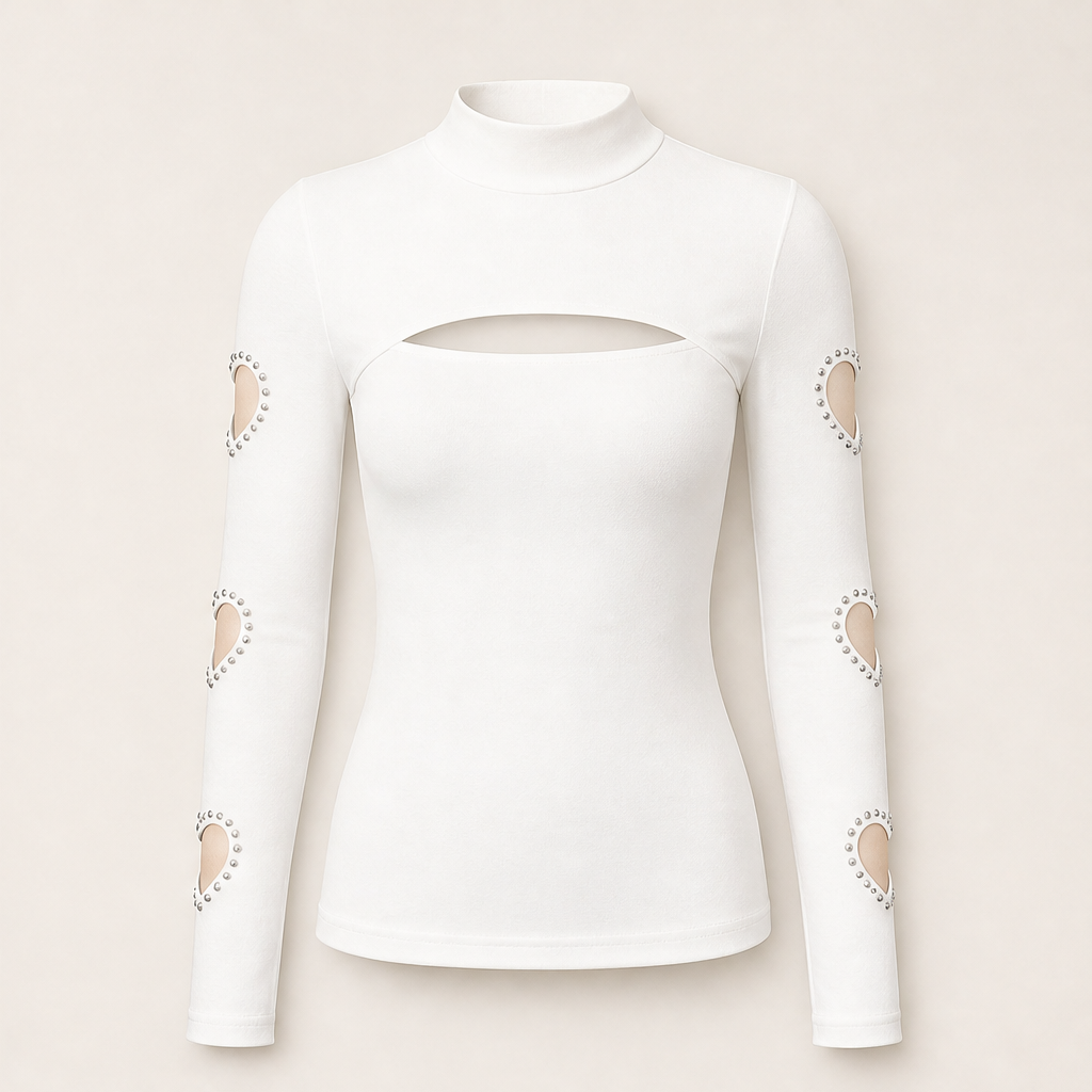 Amorella – Top Collo Alto con Cutout a Cuore White