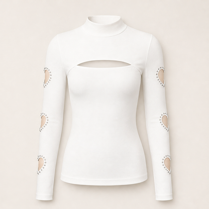 Amorella – Top Collo Alto con Cutout a Cuore White