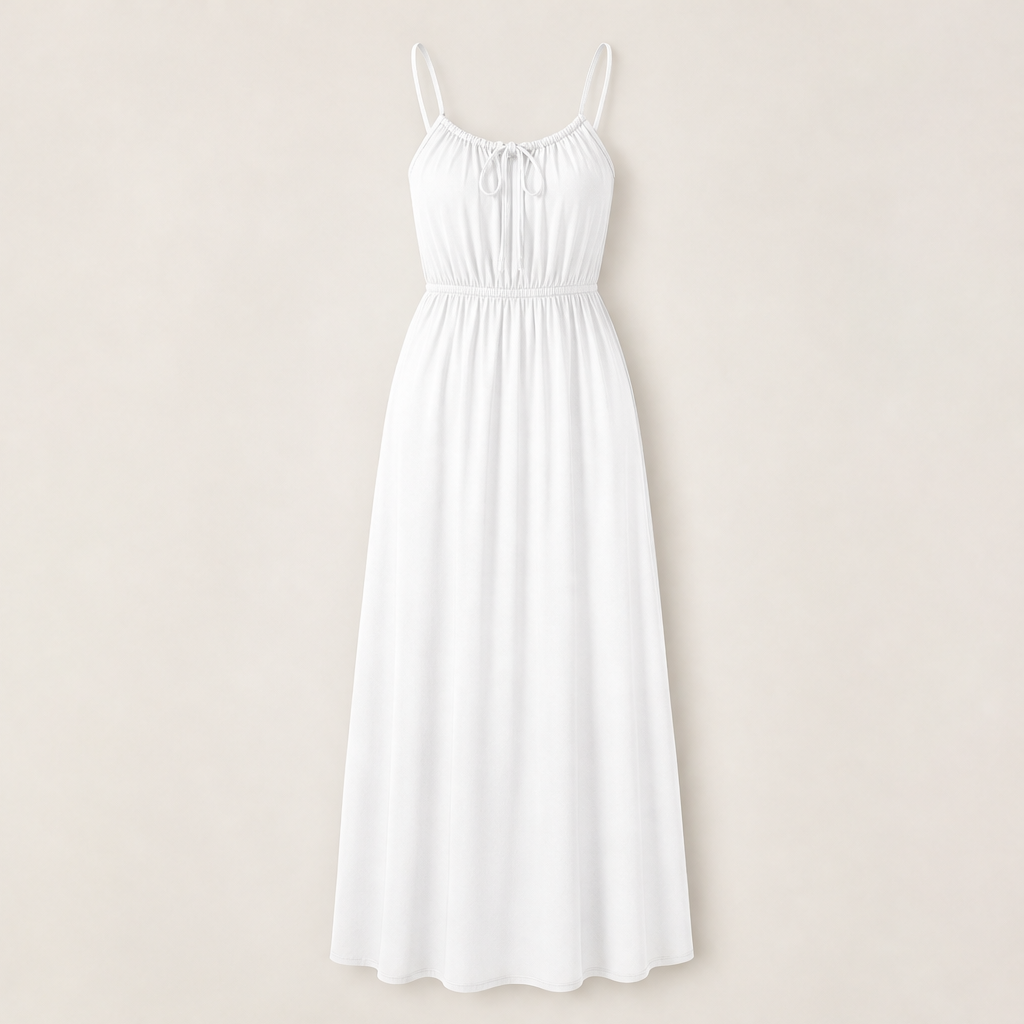 Voliera – Abito Lungo con Coulisse Regolabile White