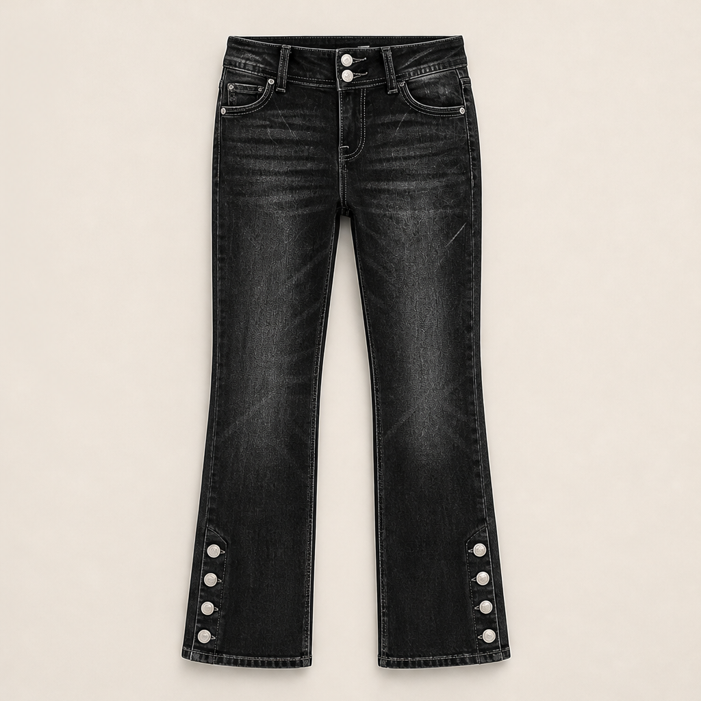 Velmira – Jeans Slim Vita Alta con Bottoni alla Caviglia Black