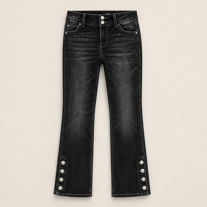 Velmira – Jeans Slim Vita Alta con Bottoni alla Caviglia Black