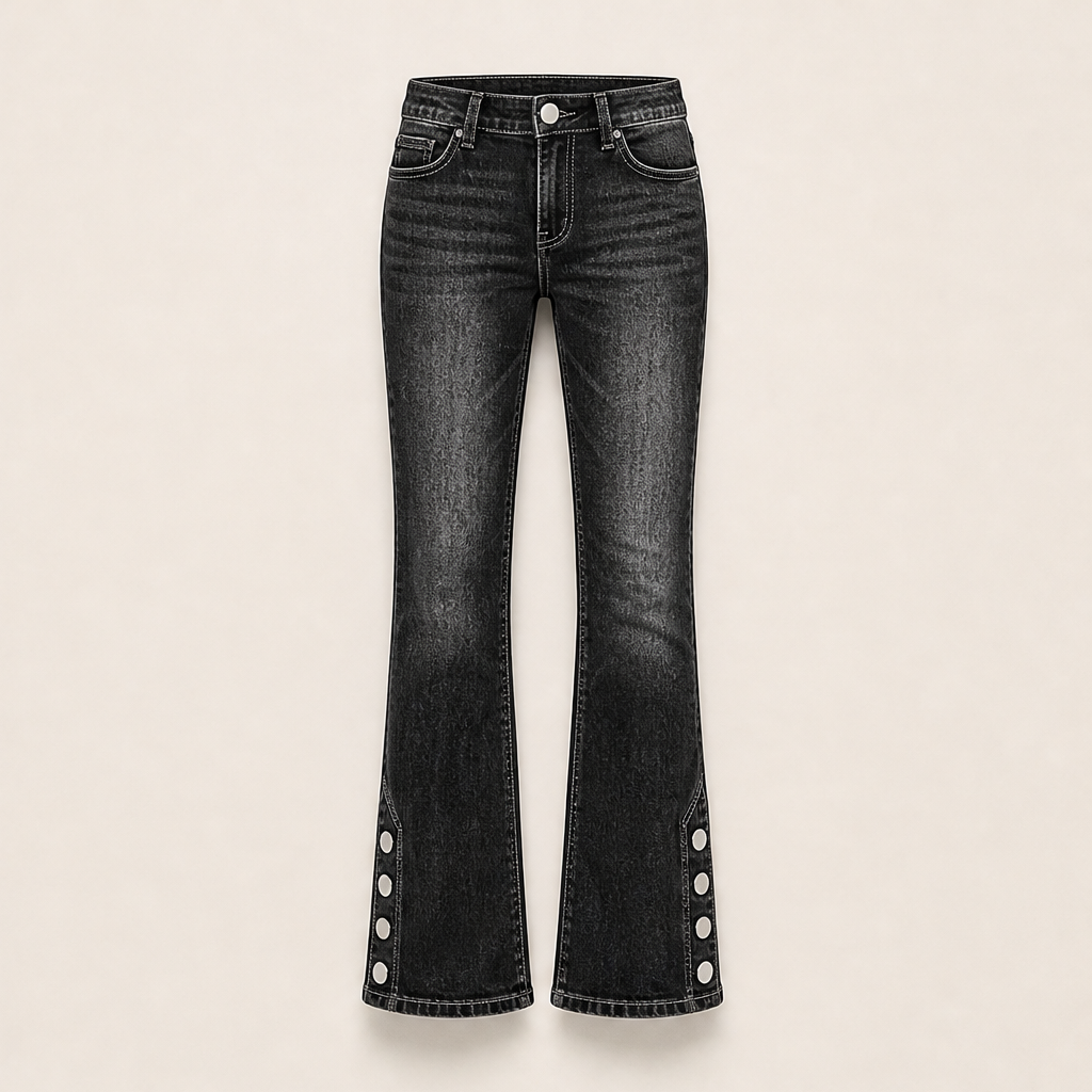 Velmora – Jeans Slim Fit con Bottoni sull'Orlo Black