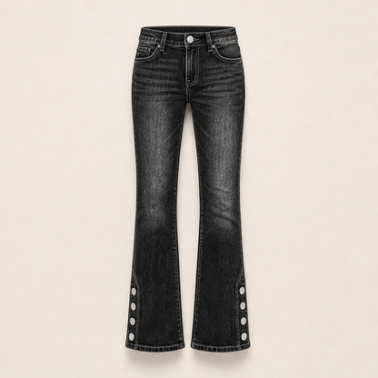 Velmora – Jeans Slim Fit con Bottoni sull'Orlo Black