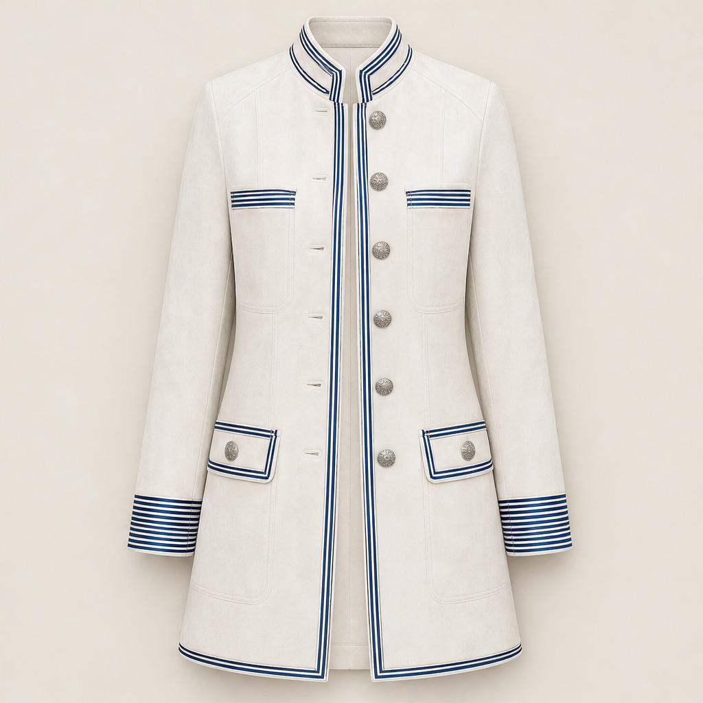 Vellonza – Cappotto Militare in Similscamosciato con Righe Beige