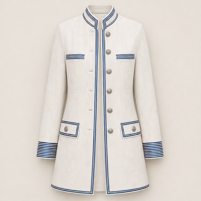 Vellonza – Cappotto Militare in Similscamosciato con Righe Beige