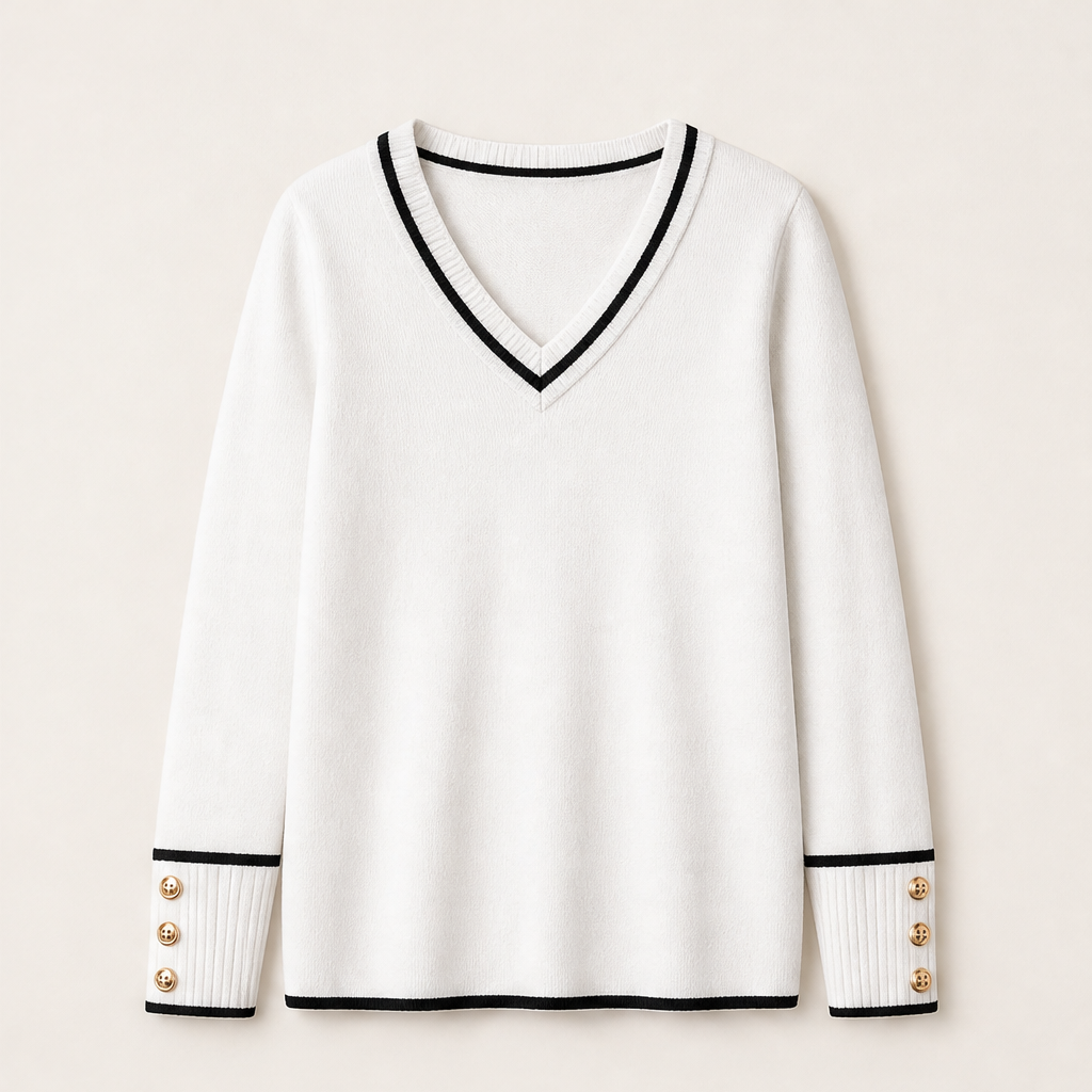 Varonne – Maglia a Contrasto Scollo a V White