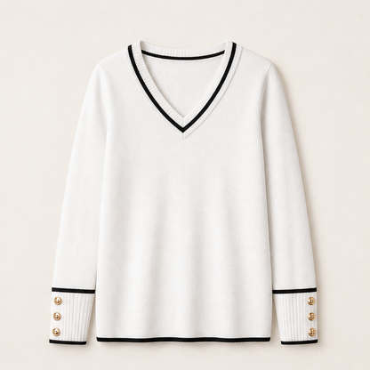 Varonne – Maglia a Contrasto Scollo a V White