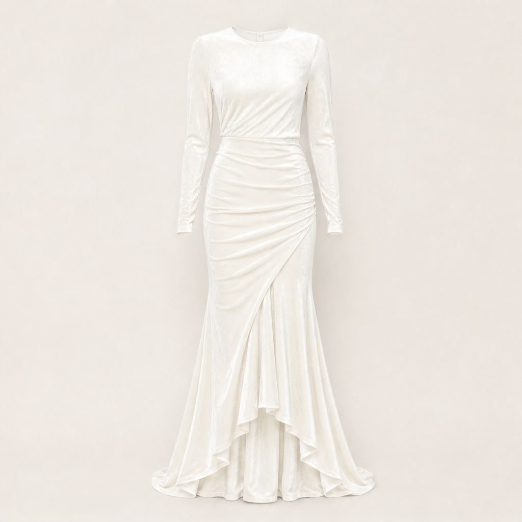 Velmara – Abito Lungo in Velluto Sirena Ivory