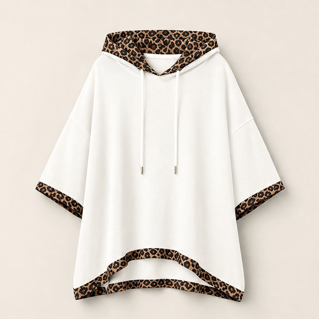 Felinora – Felpa con Cappuccio Bordo Leopardato White