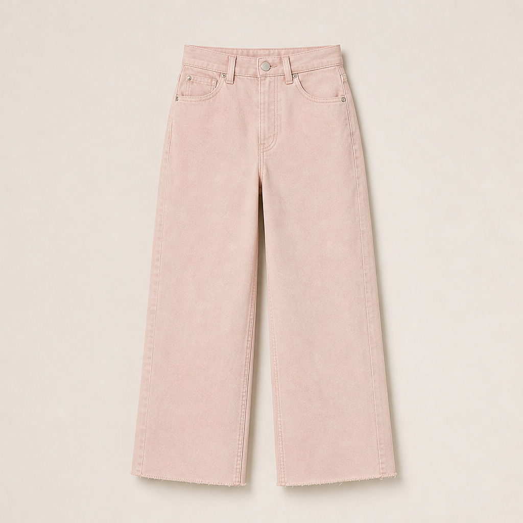 Calvetta – Jeans Dritti a Vita Alta Crop Pink