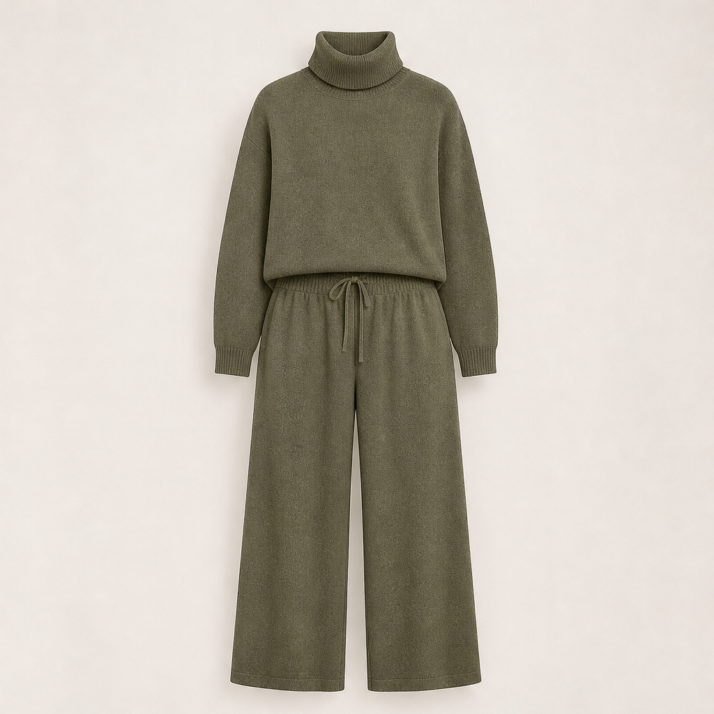 Novelora – Set Due Pezzi Dolcevita e Pantaloni Ampi Olive