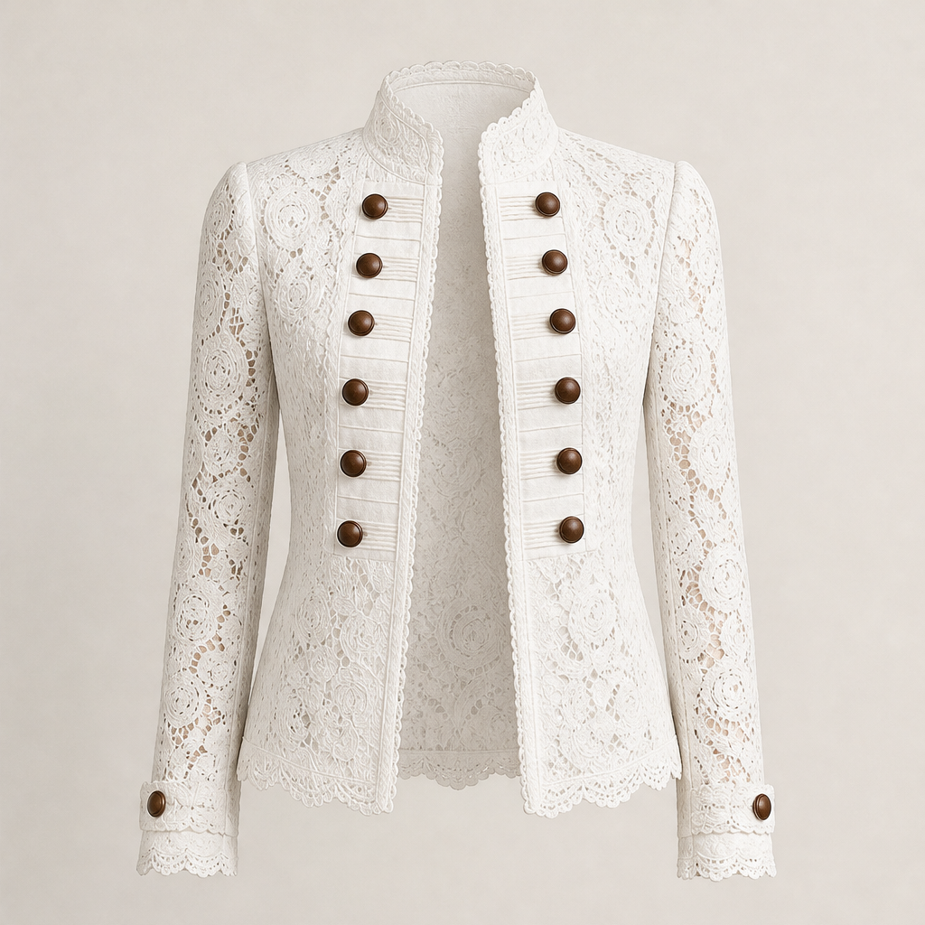Veloresa – Giacca in Pizzo Collo Coreano Doppiopetto White