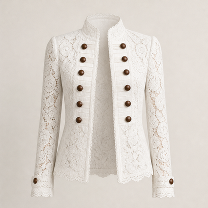 Veloresa – Giacca in Pizzo Collo Coreano Doppiopetto White