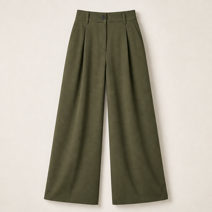 Voliera – Pantaloni Sartoriali a Vita Alta Gamba Larga Olive