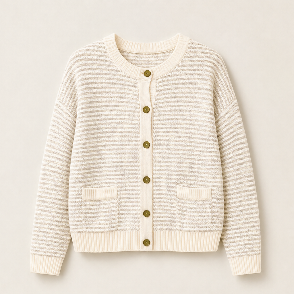 Molvera – Cardigan in Maglia a Righe Beige