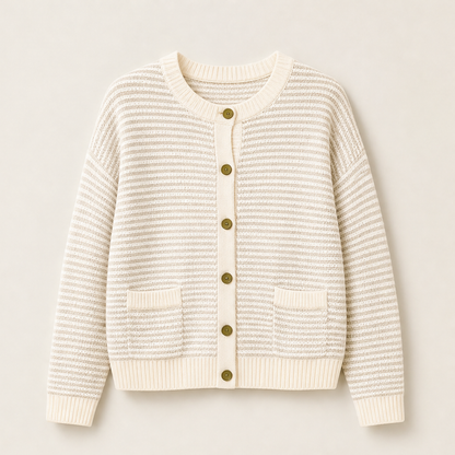 Molvera – Cardigan in Maglia a Righe Beige