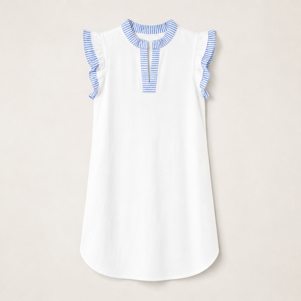 Velmara – Abito Shift a Righe con Ruches White