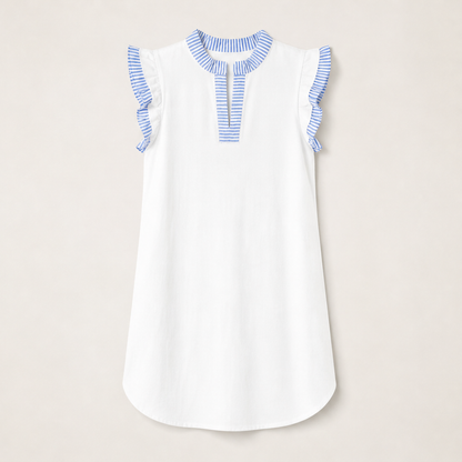 Velmara – Abito Shift a Righe con Ruches White