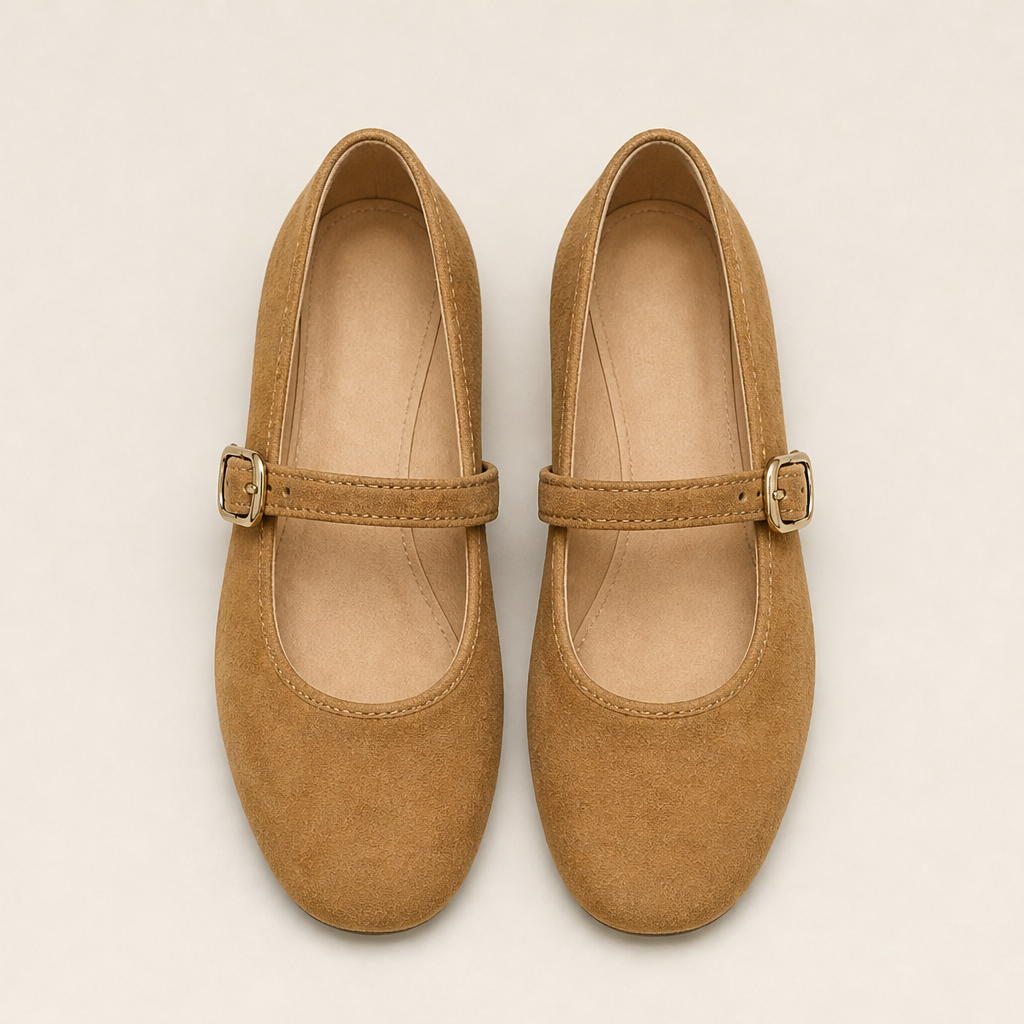 Morvena – Ballerine Mary Jane in Ecopelle Scamosciata Camel