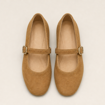Morvena – Ballerine Mary Jane in Ecopelle Scamosciata Camel