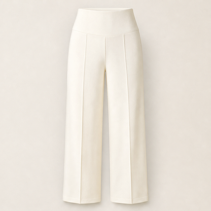 Morvella – Pantaloni a Vita Alta Gamba Larga Ivory