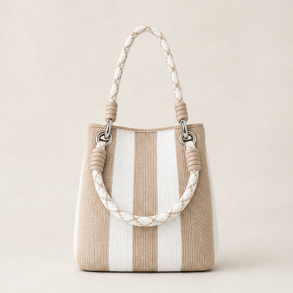 Marbossa – Borsa Secchiello in Maglia a Righe Beige