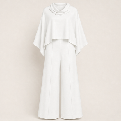 Velarosa – Completo Mantella Collo Alto e Pantaloni Palazzo White