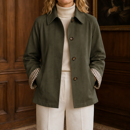 Halborne – Cappotto Corto con Fodera a Quadri Olive