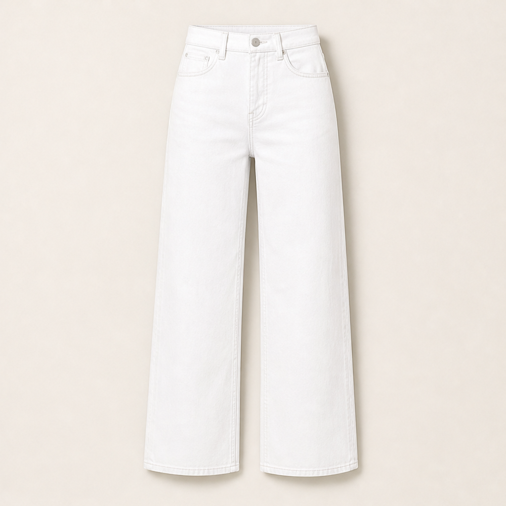 Velmora – Jeans a Gamba Larga Vita Alta White