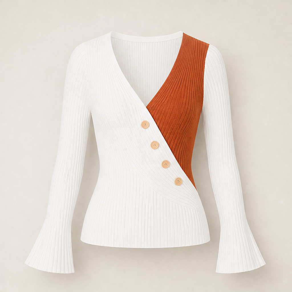 Verlano – Top in Maglia a Costine con Scollo a V Incrociato White