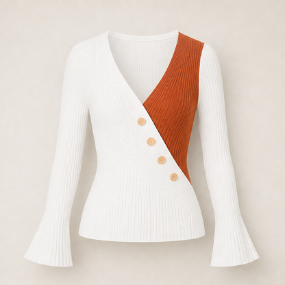 Verlano – Top in Maglia a Costine con Scollo a V Incrociato White