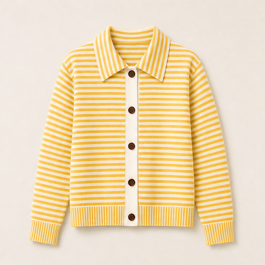 Marielle – Cardigan Girocollo a Righe in Maglia Yellow