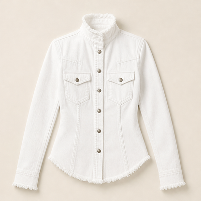 Verlana – Camicia in Denim Aderente con Colletto Rialzato White