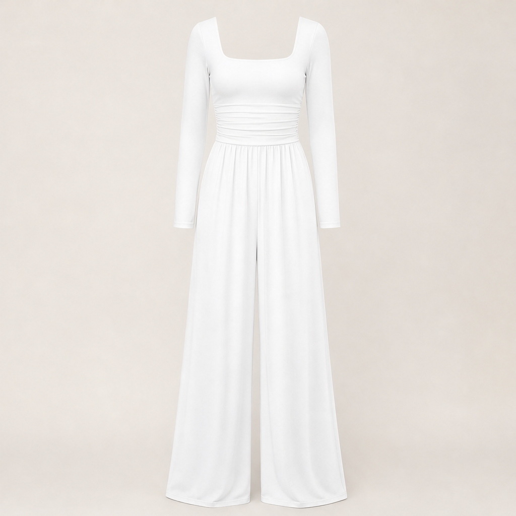 Velmira – Tuta a Gamba Larga con Scollo Quadrato White