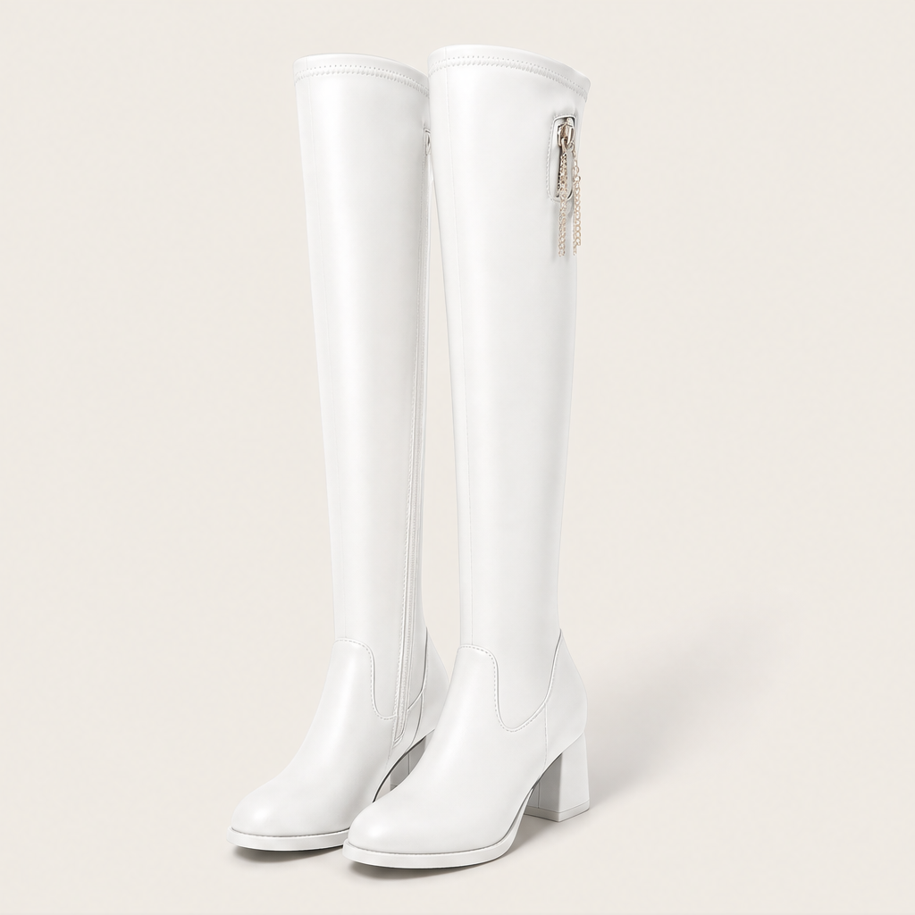 Venalia – Stivali Elasticizzati Sopra il Ginocchio White