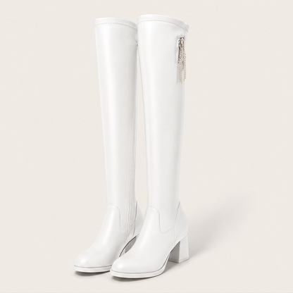 Venalia – Stivali Elasticizzati Sopra il Ginocchio White