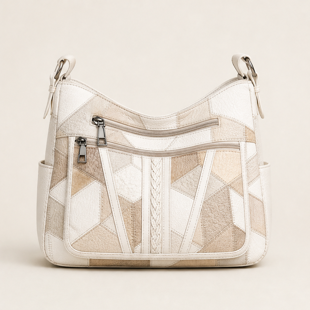 Solara – Borsa a Spalla in Pelle Mosaico Beige