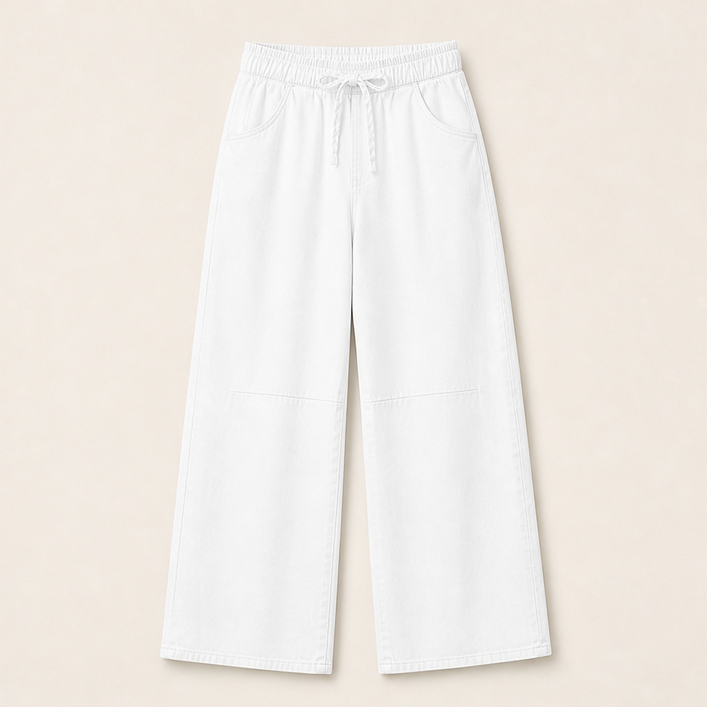 Velasca – Jeans Ampi a Vita Elastica con Coulisse White
