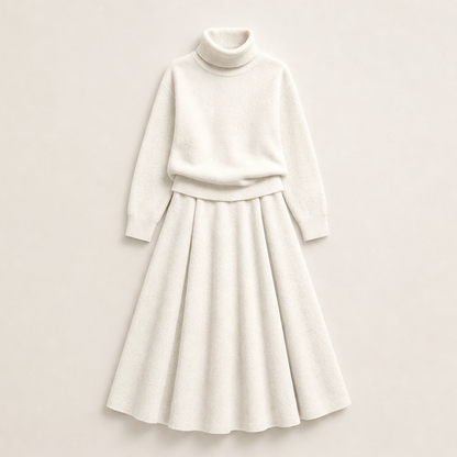 Varlune – Completo Dolcevita e Gonna Lunga a Due Pezzi Beige