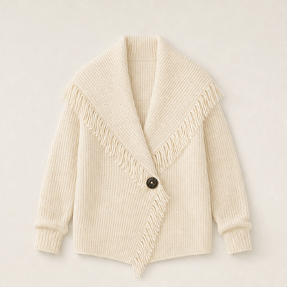 Fransetta – Cardigan in Maglia con Frange e Scialle Beige